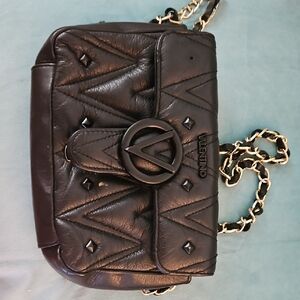 Valentino Black Leather Crossbody Bag with Gold Chain